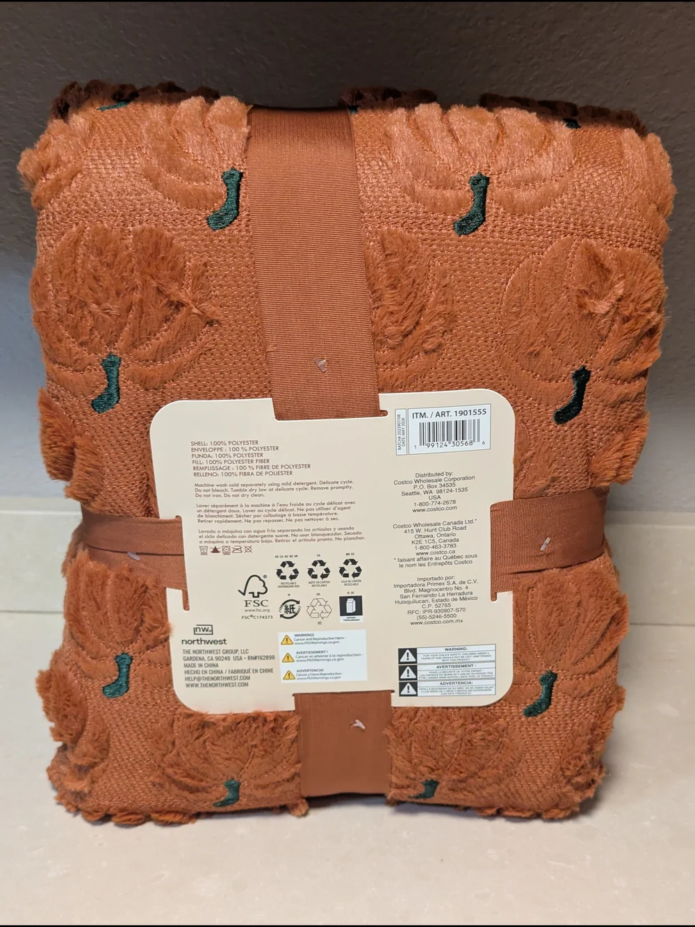Northwest Embroidered Faux Fur Pumpkin Orange Throw